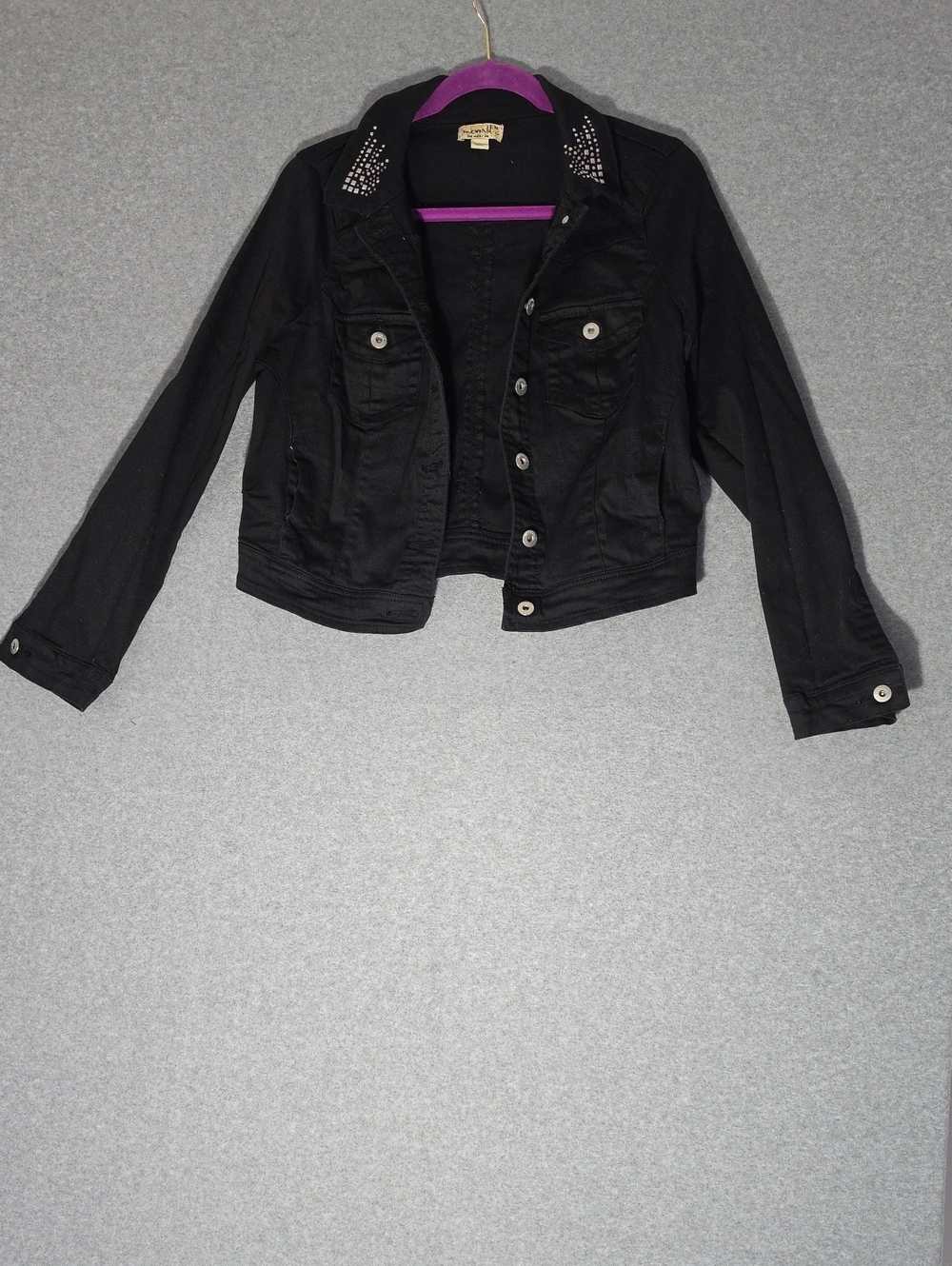 Womens' Black Stud-Accent Denim Jacket Size S